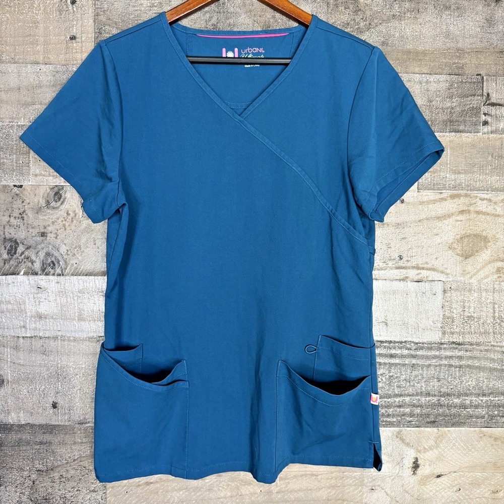 Urbane Ultimate Scrub Top Womens Size M Teal Blue Stretch Medical‎ Nurse